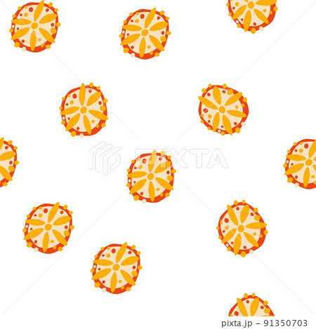 Orange seamless pattern. Slices of ripe orange. Sweet summer fruit background. Perfect for textile, wallpaper and scrapbook. Vector cartoon illustration 91350703