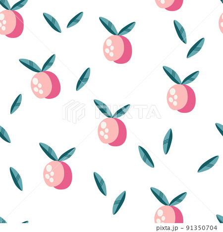 Peach seamless pattern. Sweet summer fruit background. Perfect for textile, wallpaper and scrapbook. Vector cartoon illustration 91350704