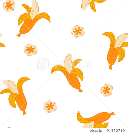 Banana seamless pattern. Sweet summer fruit background. Perfect for textile, wallpaper and scrapbook. Vector cartoon illustration 91350710
