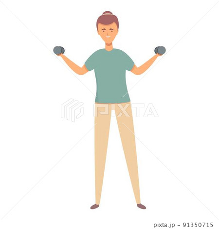Girl dumbbell training icon cartoon vector. Sport school. Kid education 91350715