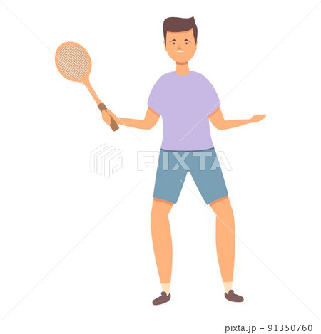 Boy play tennis icon cartoon vector. Sport school. Kid happy 91350760