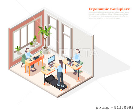 Ergonomic Workplace Isometric Design Concept 91350993
