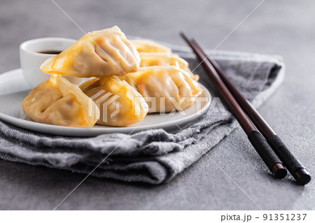 Chinese dumplings on plate. Chinese dumplings on plate. 91351237