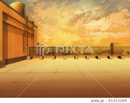 Download Anime School Scenery Student At Rooftop Wallpaper | Wallpapers.com