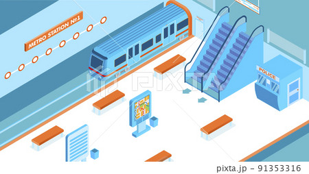 Metro Station Isometric Illustration 91353316