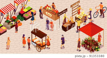 Isometric Farm Market Illustration 91353380