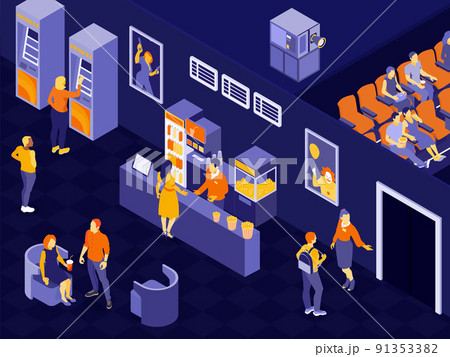 Isometric Cinema Illustration 91353382