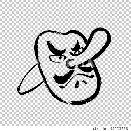 Simple illustration, sumi-e, pen drawing, tengu mask 91353588