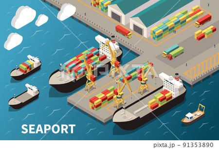 Seaport Ships Isometric Composition 91353890