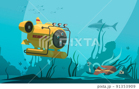 Bathyscaphe Diving Flat Compositionのイラスト素材 [91353909] - PIXTA