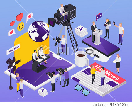Colored Journalistis Reporters News Media Isometric Icon Set 91354055