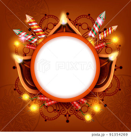 Diwali Lanterns Circle Frame 91354269