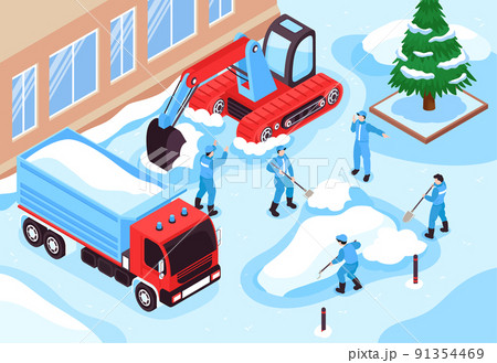 Snow Cleaning Isometric Composition Snow Cleaning Isometric Composition 91354469