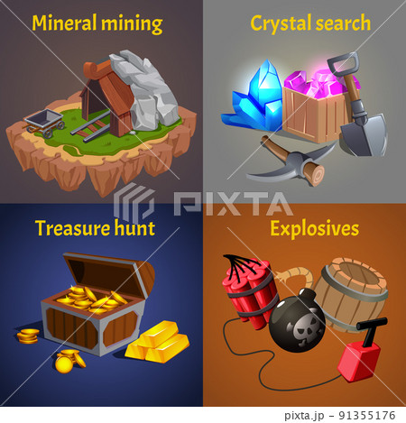 Cartoon Mining Game Design Icon Set Cartoon Mining Game Design Icon Set 91355176