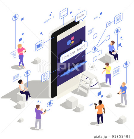 Voice Assistant Isometric Composition Voice Assistant Isometric Composition 91355492