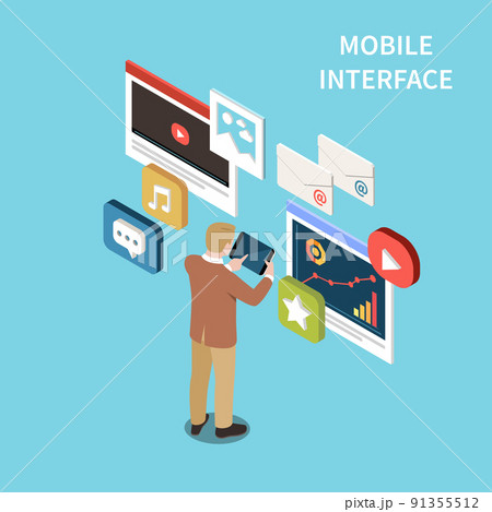 Mobile Interface Isometric Background Mobile Interface Isometric Background 91355512