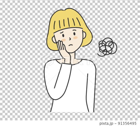 Illustration of a woman who is worried about tilting her head Illustration of a woman who is worried about tilting her head 91356495