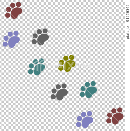動物が歩いた肉球型の足跡イラスト 91356543