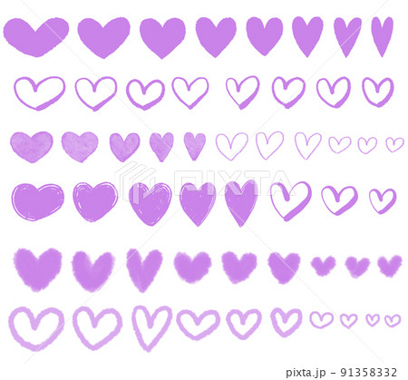 手描きのシンプルなハートのイラスト素材セット（薄紫） 91358332