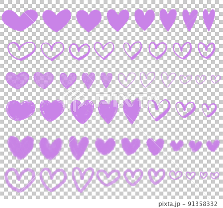 手描きのシンプルなハートのイラスト素材セット（薄紫） 91358332