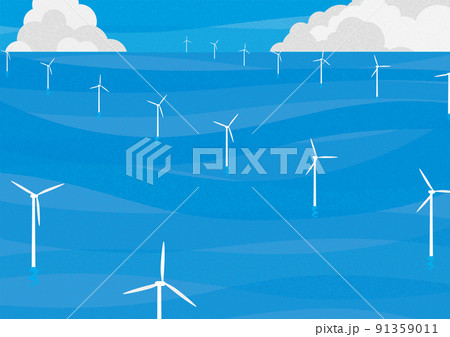 エコな新エネルギーの海上風力発電のイラスト 91359011