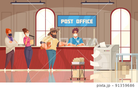 Post Office Queue Cartoon Composition 91359686