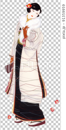 大正羅馬和服和一個穿著長外罩鏤空的女人 91359959