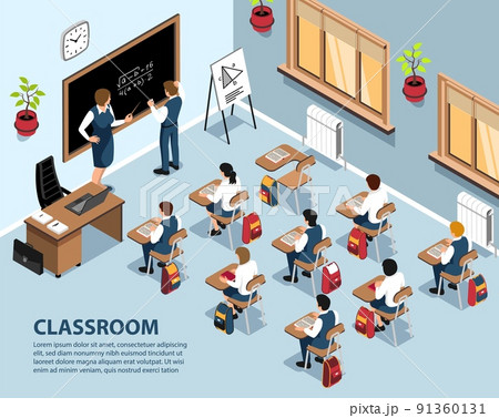 School Classroom Isometric Background School Classroom Isometric Background 91360131