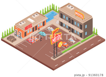 Motel Color Isometric Concept 91360178