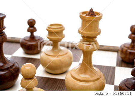 Beige Brown Wooden chess different pieces figures Beige Brown Wooden chess different pieces figures 91360211