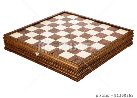 Natural Wooden Classic Empty Chessboard with casket chest on white background 91360265