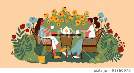 Garden Tea Drinking Composition Garden Tea Drinking Composition 91360970