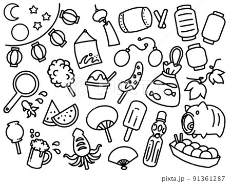 夏祭り小物イラストまとめ 91361287