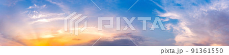 Dramatic panorama sky with cloud on sunrise and sunset time. 91361550
