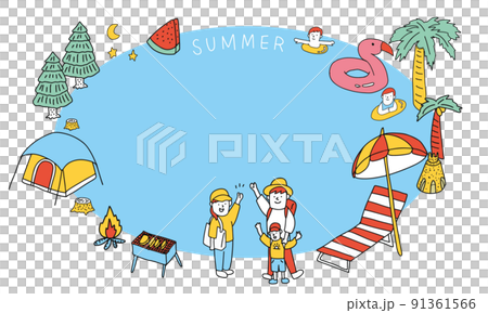家庭夏季休閒標題插圖框架 91361566