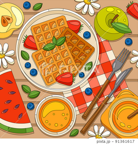 Fruit Waffles Breakfast Composition Fruit Waffles Breakfast Composition 91361617