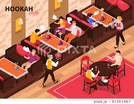 Hookah Cafe Isometric Composition 91361967