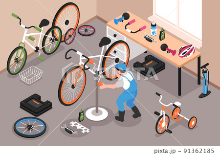 Bicycle Repairs Isometric Illustration 91362185