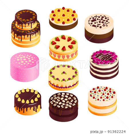 Birthday Cake Icons Set 91362224