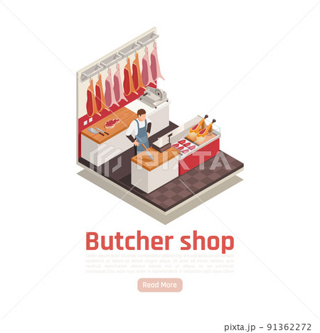 Butcher Shop Isometric Composition Butcher Shop Isometric Composition 91362272