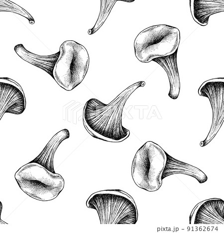 Seamless pattern with black and white oyster mushroom 91362674