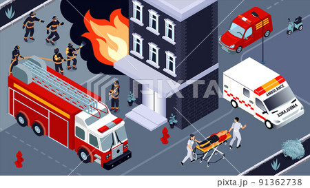 Firefighting Isometric Illustration 91362738