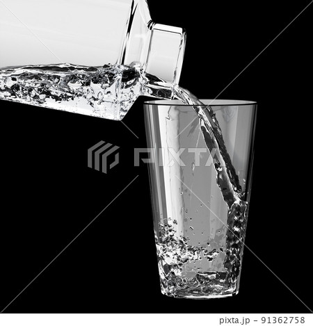 Water pouring into a transparent glass from a bottle on a black background. Healthy lifestyle poster. Water pouring into a transparent glass from a bottle on a black background. Healthy lifestyle poster. 91362758