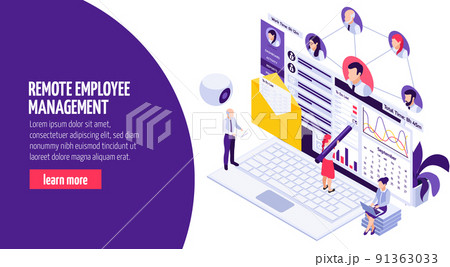 Remote Work Management Isometric 91363033