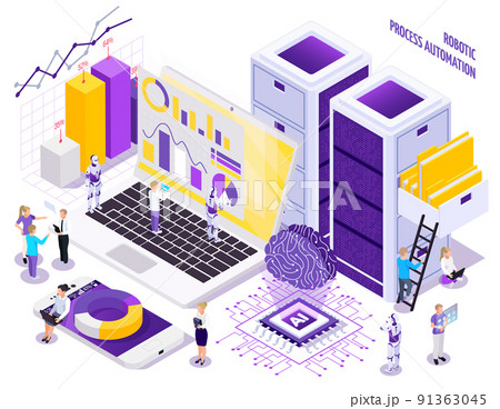 Workplace Automation Isometric Composition 91363045