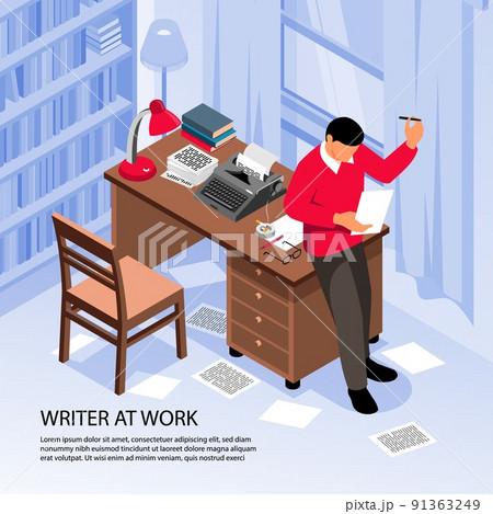Writer Work Isometric Composition Writer Work Isometric Composition 91363249