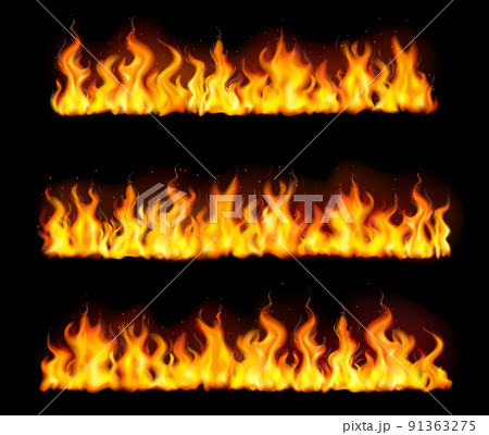 Realistic Fire Flame Borders Icon Set 91363275