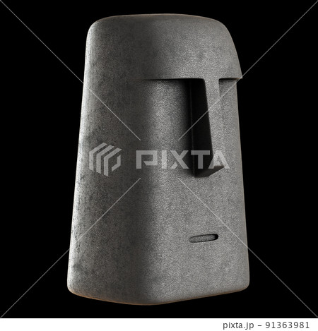 Stylized stone figurine in the form of a head with a face on a black background. 3d rendering 91363981