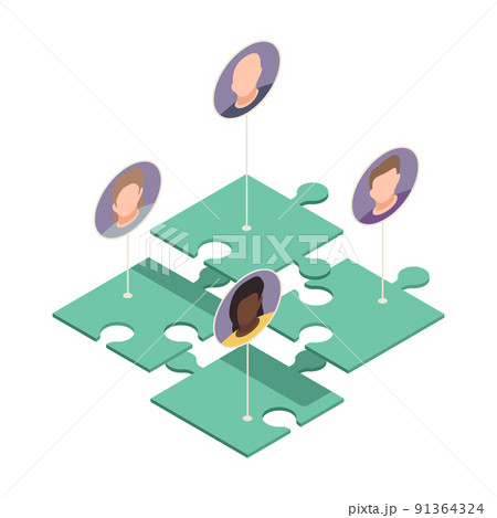 Puzzle Workers Isometric Composition 91364324