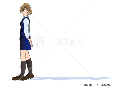 学生服の後ろを振り返る女子高生のイラスト素材のイラスト素材